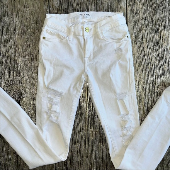 Frame Denim Le Skinny De Jeanne White Destressed Ripped Jeans S24 | Retail $208 - Picture 2 of 4